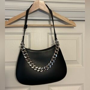 Aqua Black Shoulder Bag with Silver Chain